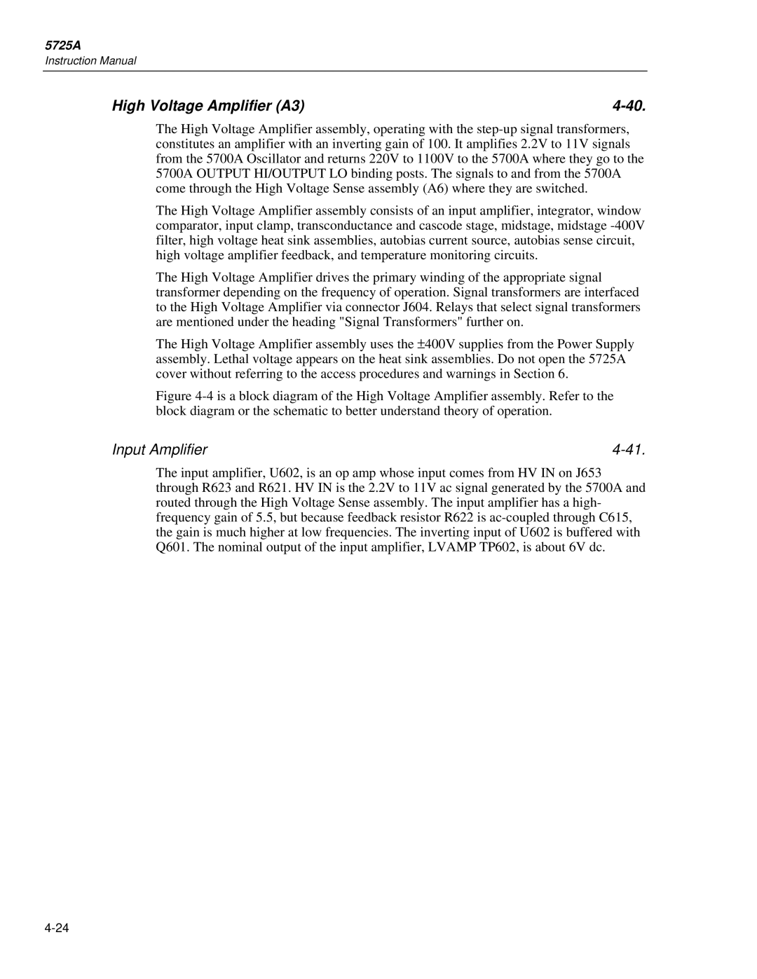 Fluke 5725A instruction manual High Voltage Amplifier A3, Input Amplifier 