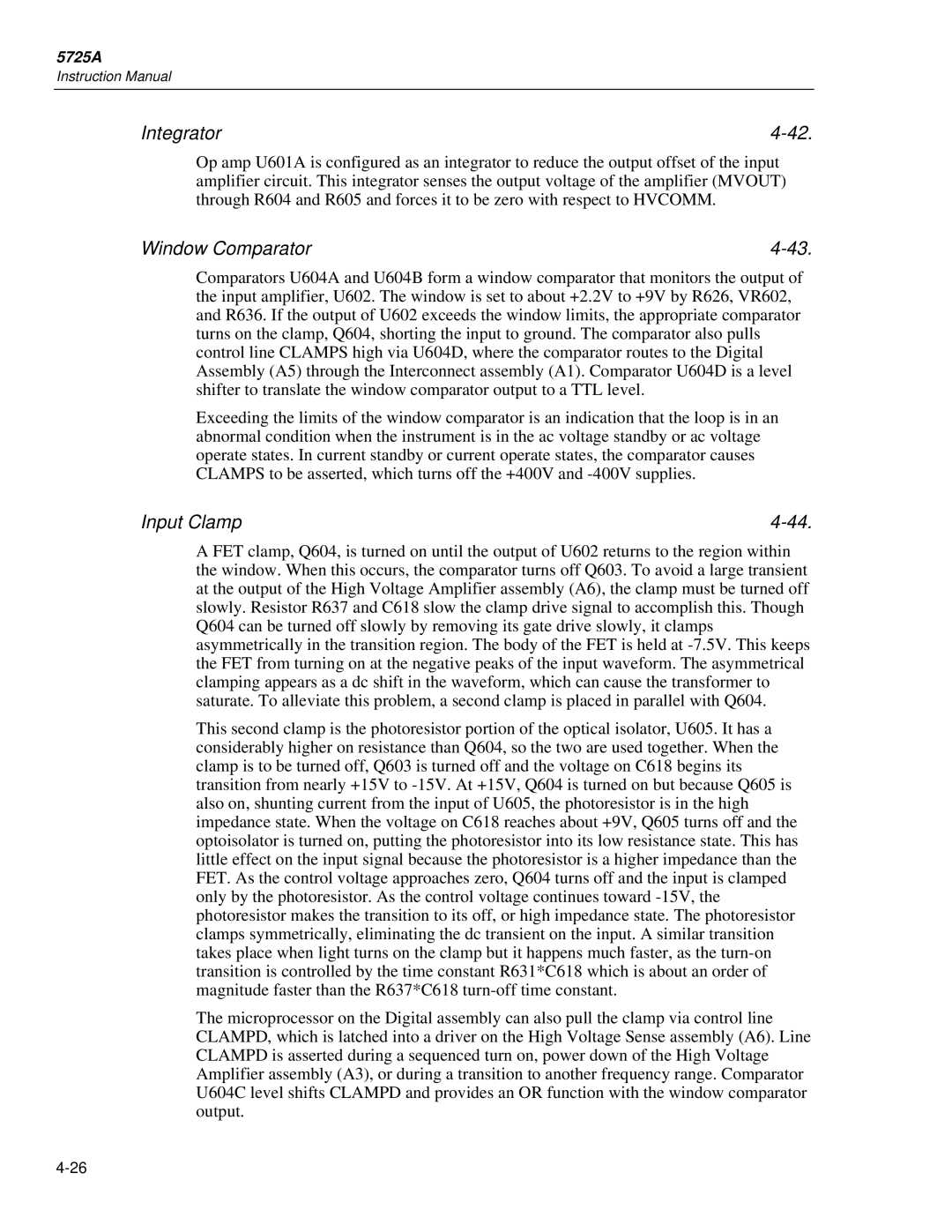 Fluke 5725A instruction manual Integrator, Window Comparator, Input Clamp 