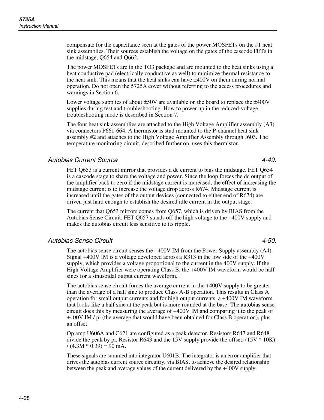 Fluke 5725A instruction manual Autobias Current Source, Autobias Sense Circuit 