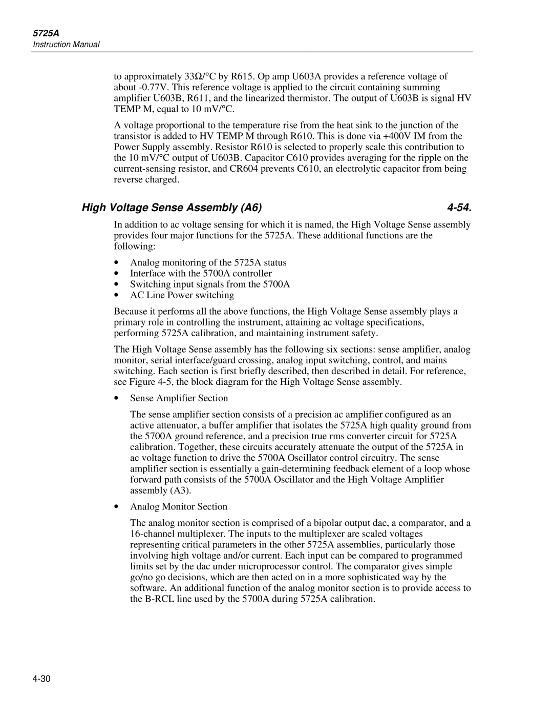 Fluke 5725A instruction manual High Voltage Sense Assembly A6 