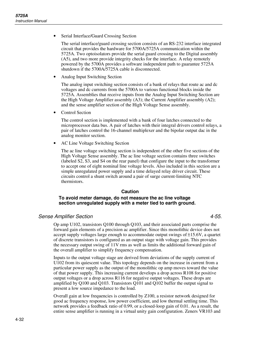 Fluke 5725A instruction manual Sense Amplifier Section 