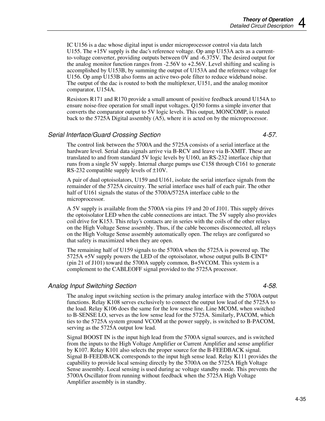 Fluke 5725A instruction manual Serial Interface/Guard Crossing Section, Analog Input Switching Section 