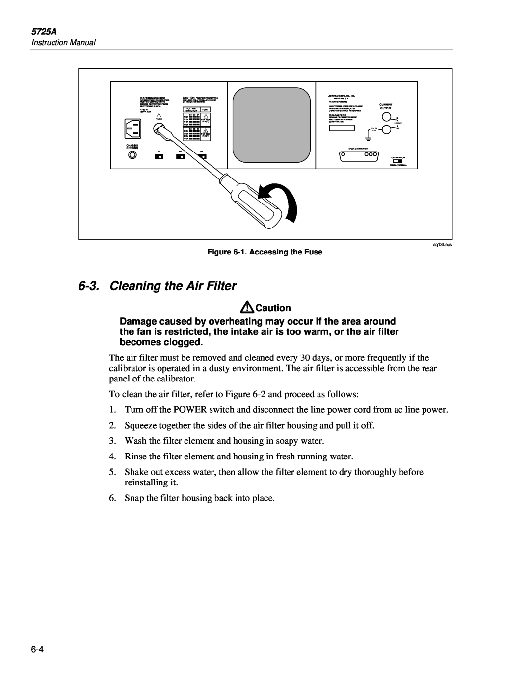 Fluke 5725A instruction manual Cleaning the Air Filter 