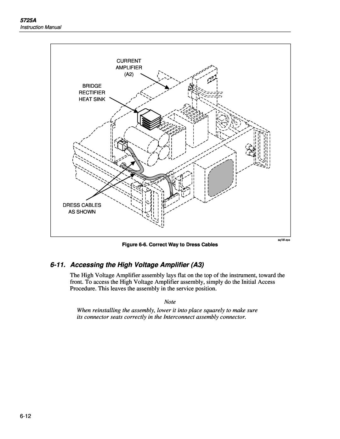 Fluke 5725A instruction manual Accessing the High Voltage Amplifier A3, 6.Correct Way to Dress Cables 