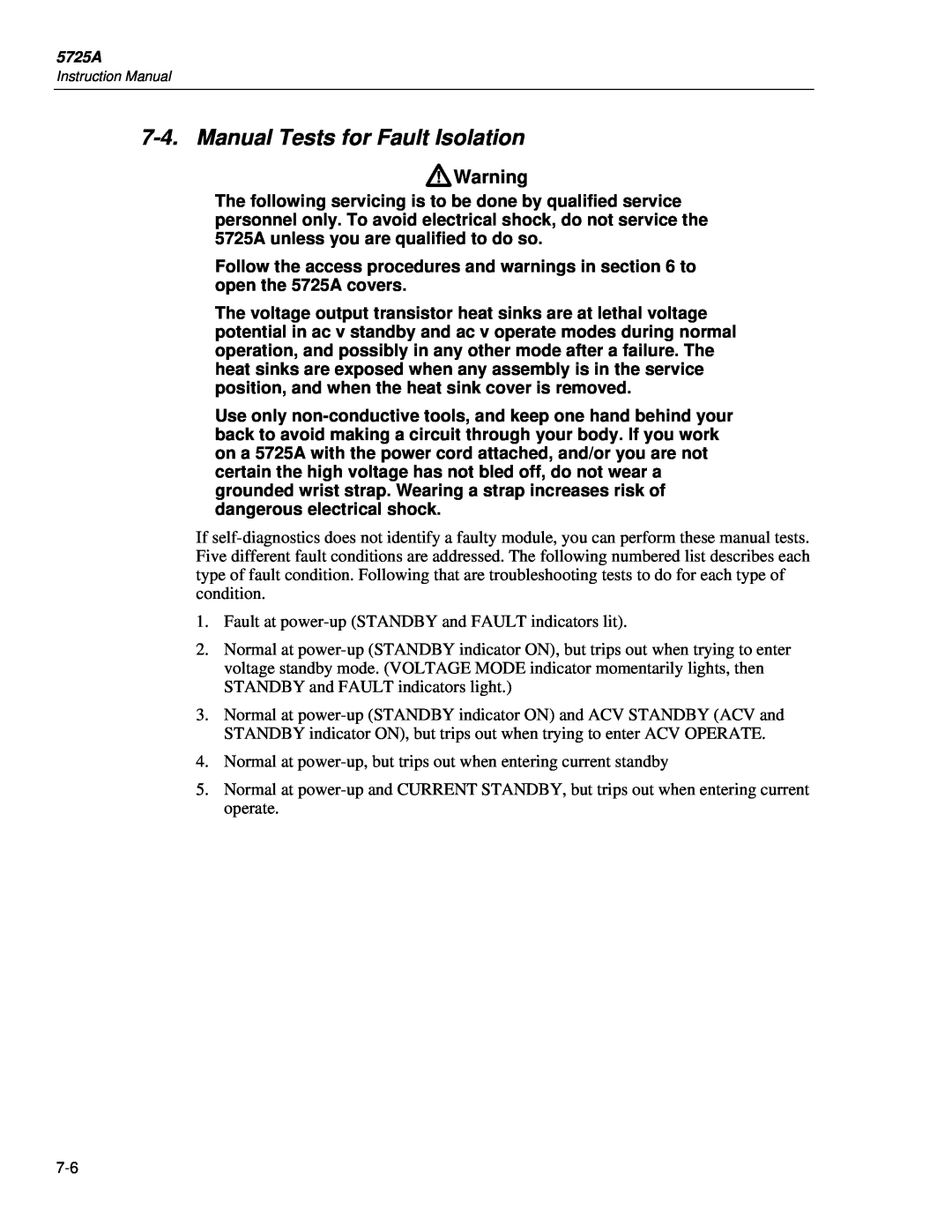 Fluke 5725A instruction manual Manual Tests for Fault Isolation 