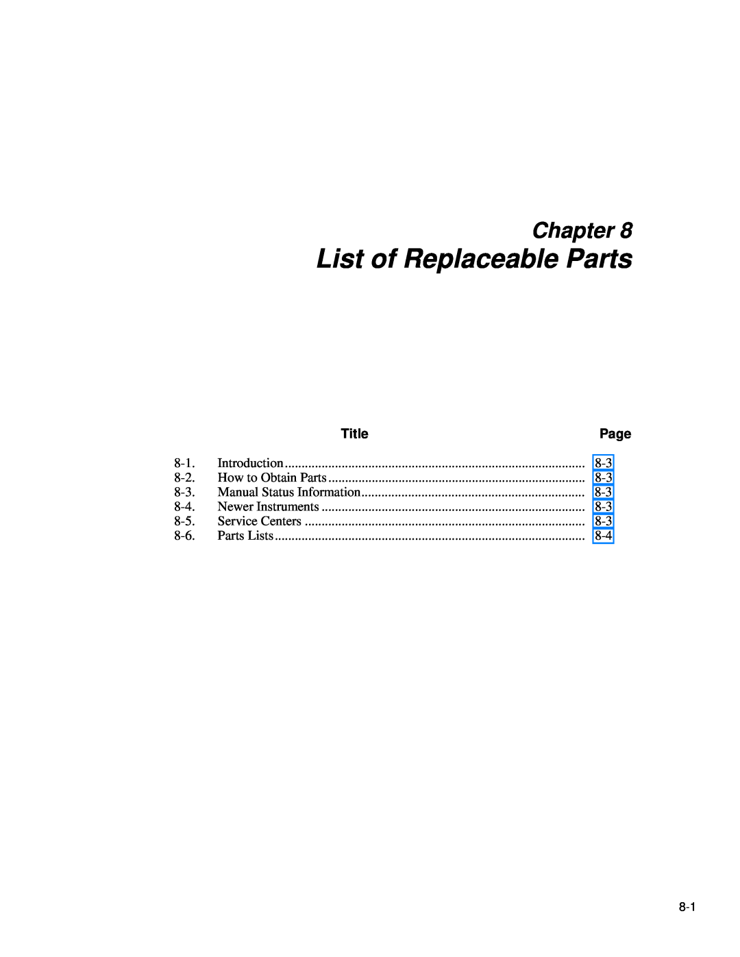 Fluke 5725A instruction manual List of Replaceable Parts, Chapter 