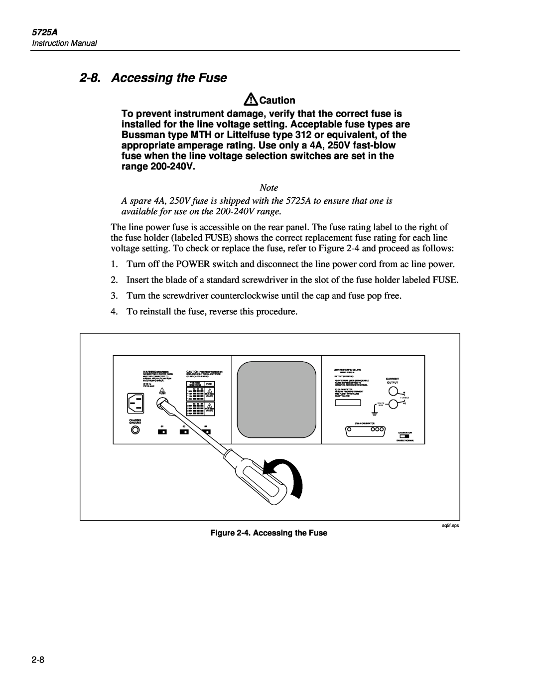Fluke 5725A instruction manual Accessing the Fuse 