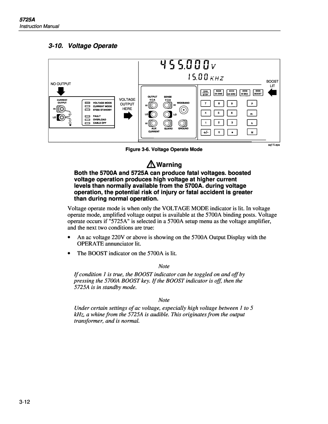 Fluke 5725A instruction manual 3-10, Voltage Operate 
