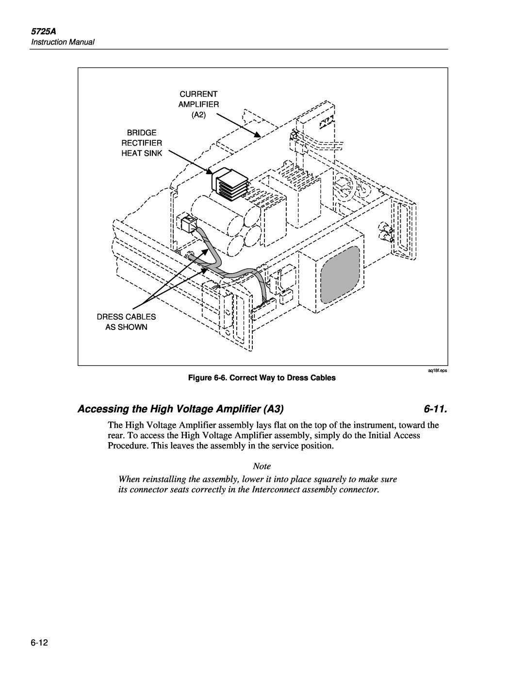 Fluke 5725A instruction manual Accessing the High Voltage Amplifier A3, 6-11, 6.Correct Way to Dress Cables 