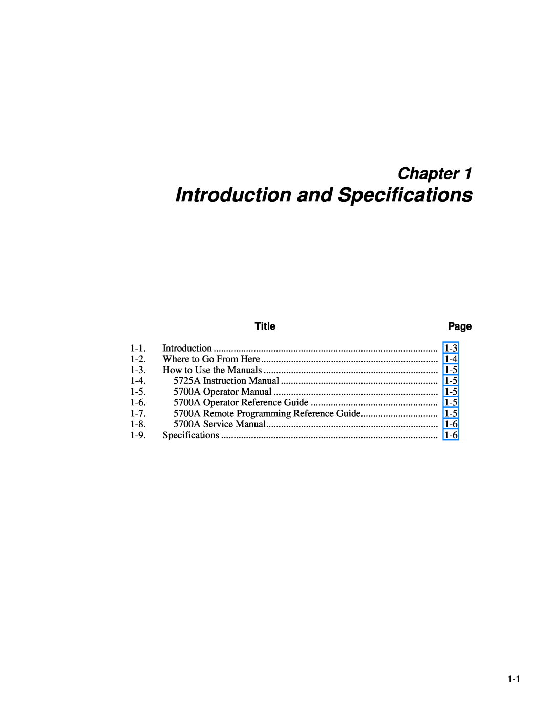 Fluke 5725A instruction manual Introduction and Specifications, Chapter 