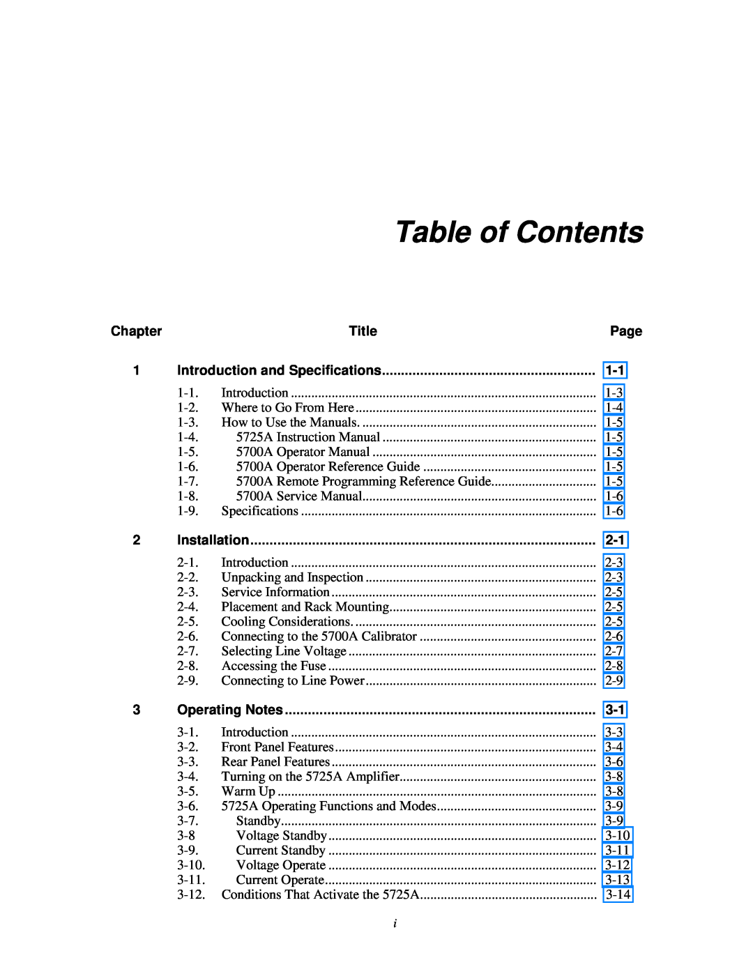 Fluke 5725A instruction manual Table of Contents 
