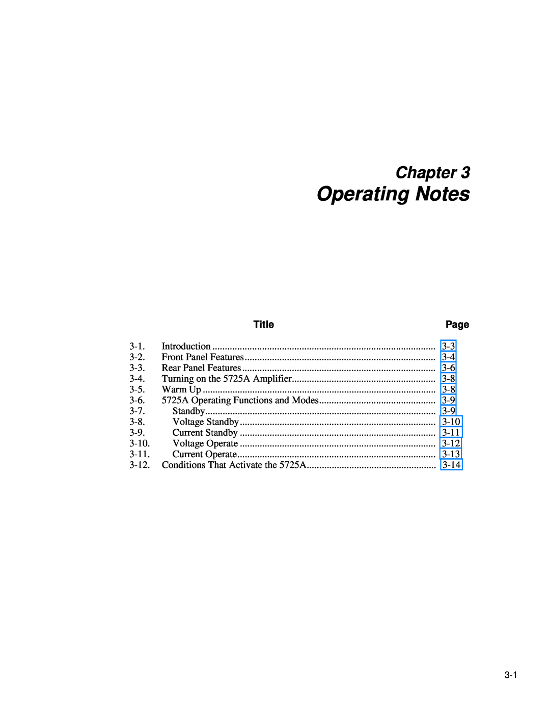 Fluke 5725A instruction manual Operating Notes, Chapter 