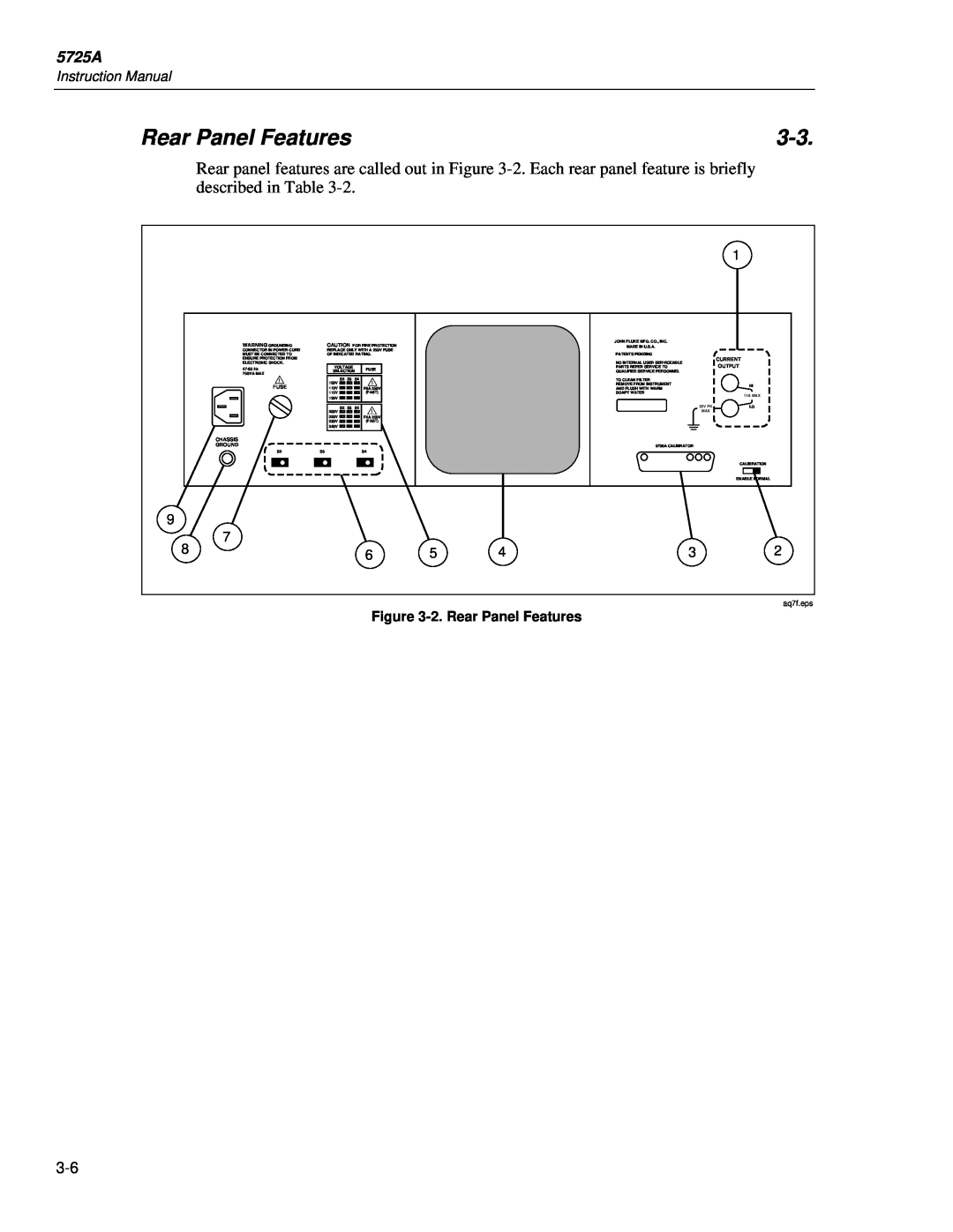 Fluke 5725A Instruction Manual, 2.Rear Panel Features, aq7f.eps, Fuse Chassis Ground, Current, Output 