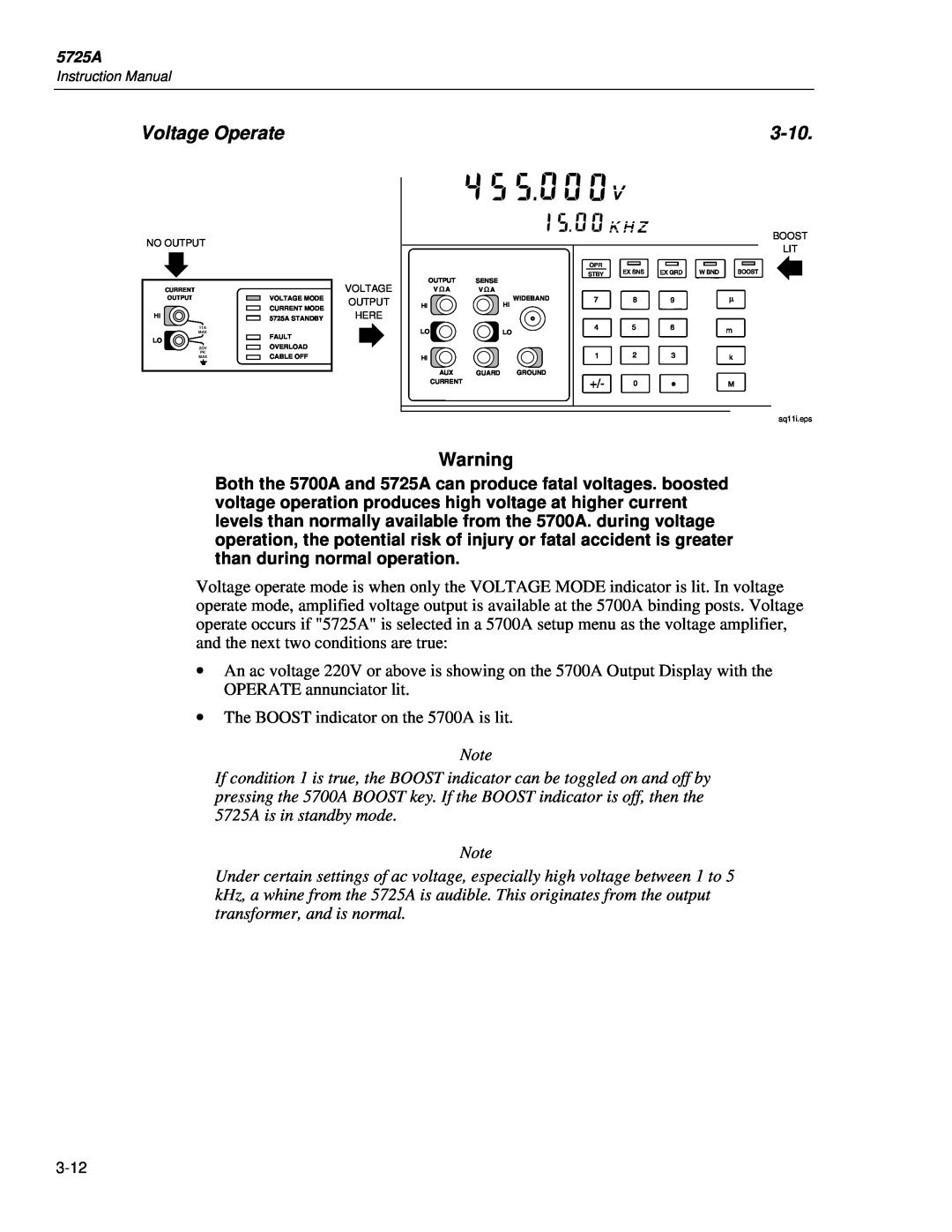 Fluke 5725A instruction manual Voltage Operate, 3-10 