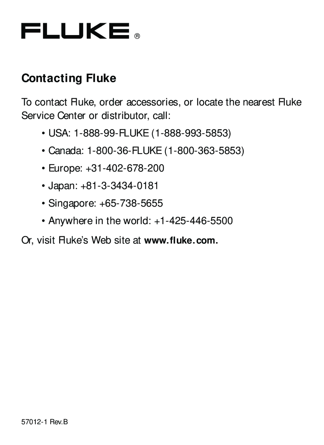 Fluke 61 user manual Contacting Fluke 