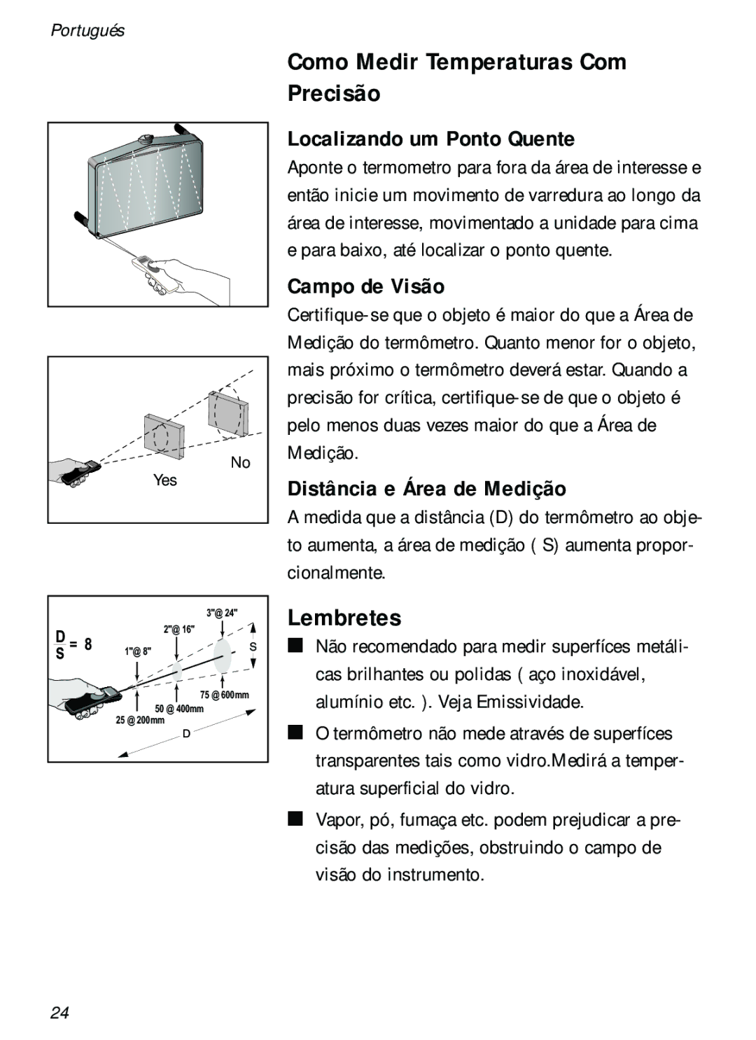 Fluke 61 user manual Como Medir Temperaturas Com Precisão, Lembretes 