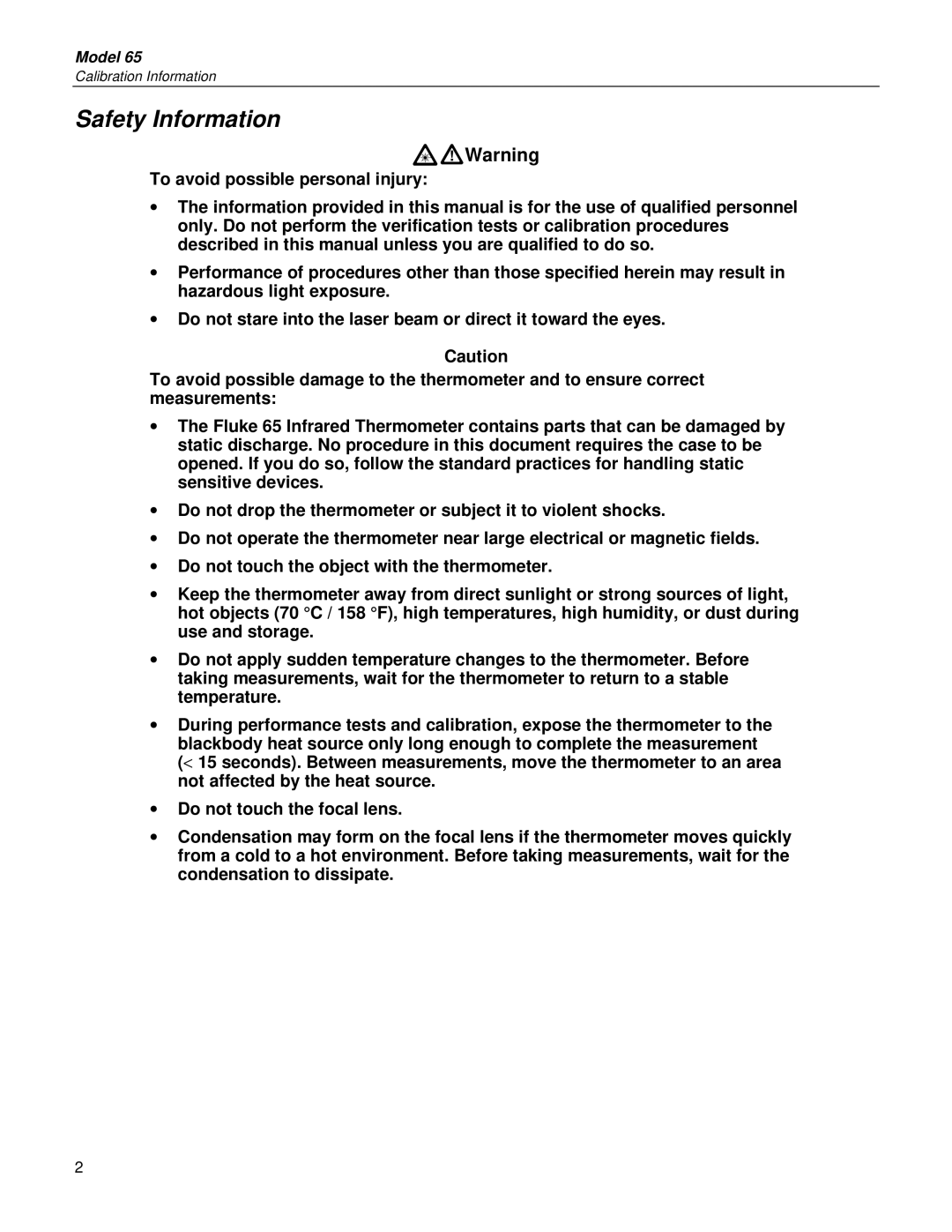 Fluke 65 specifications Safety Information 