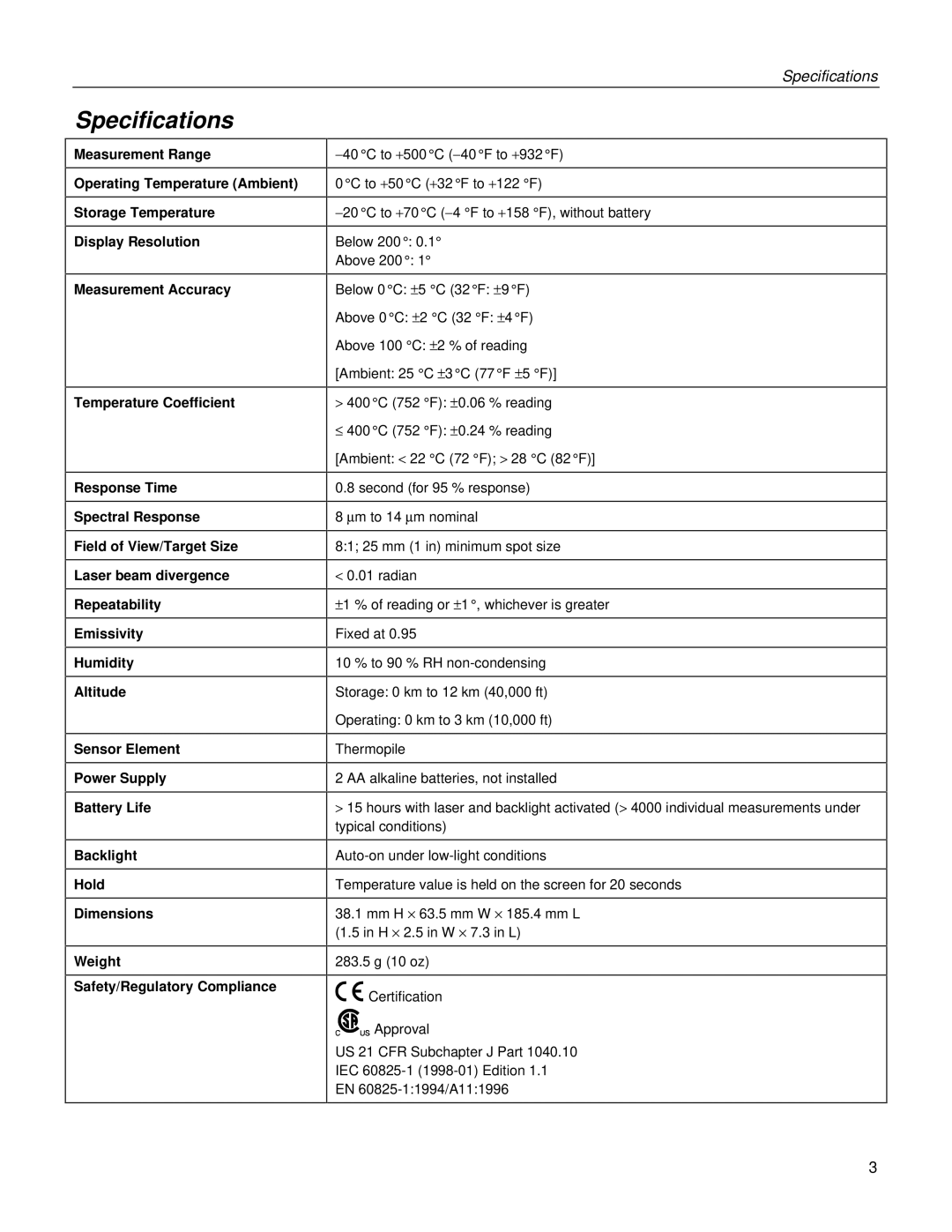 Fluke 65 specifications Specifications 