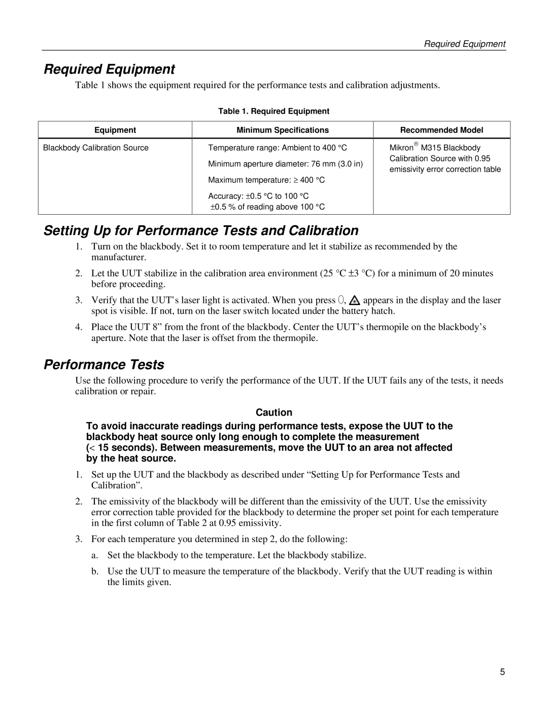 Fluke 65 specifications Required Equipment, Setting Up for Performance Tests and Calibration 