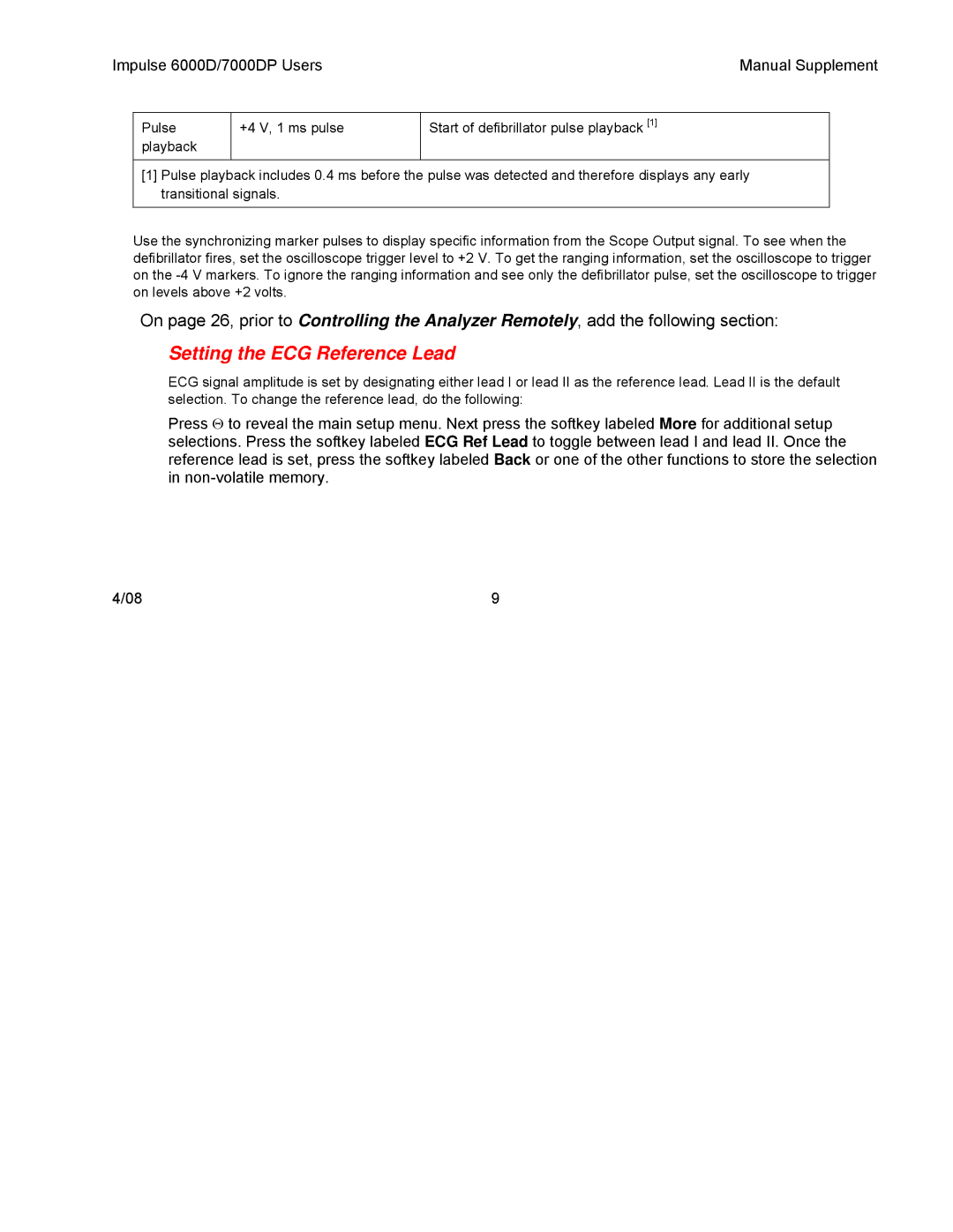 Fluke 7000DP, 6000D manual Setting the ECG Reference Lead 