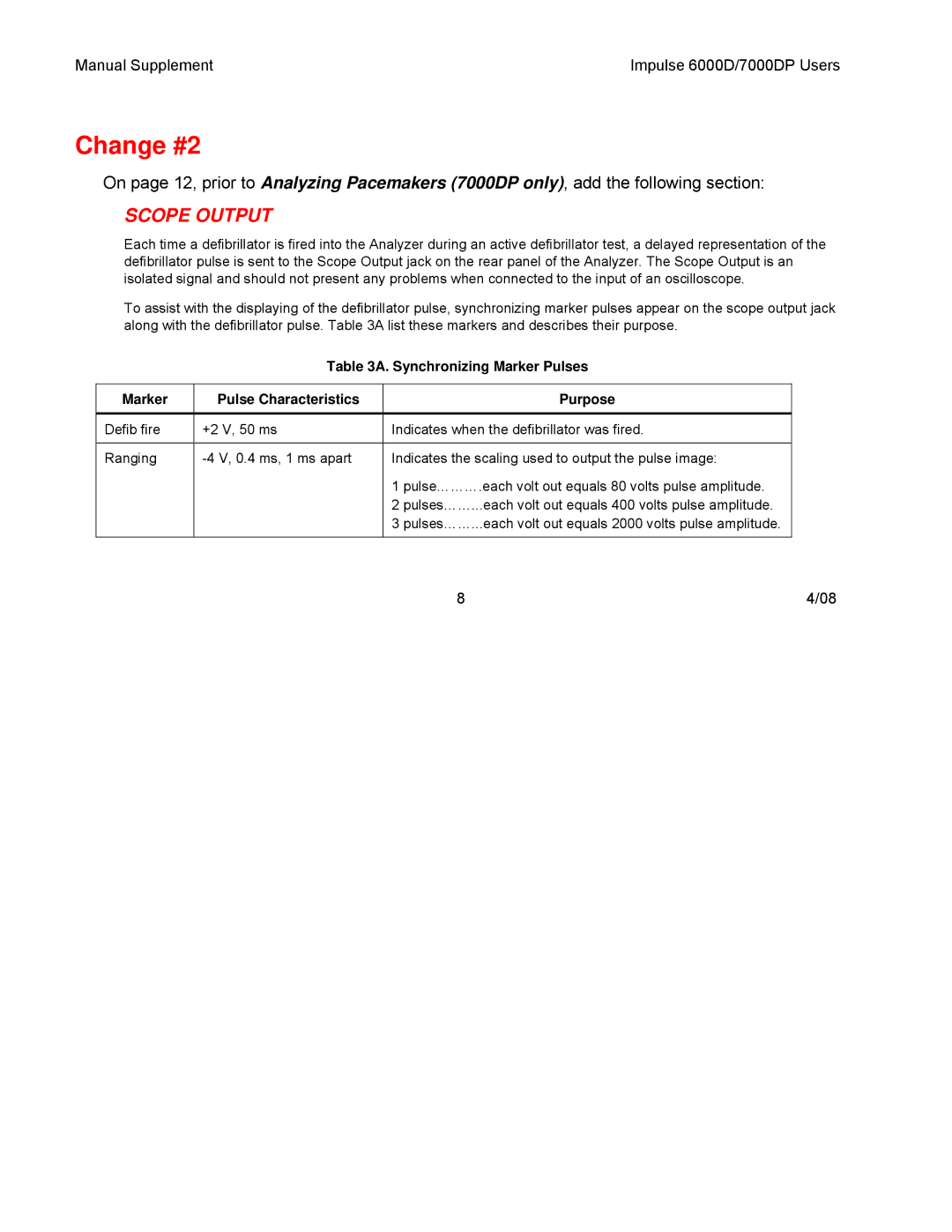 Fluke 6000D, 7000DP manual Change #2 