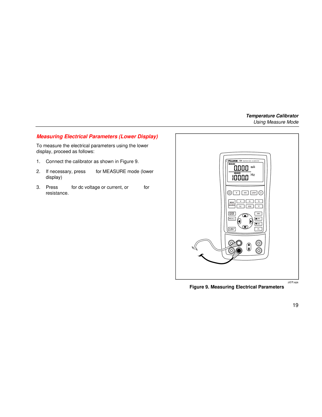 Fluke 724 user manual Measuring Electrical Parameters Lower Display 