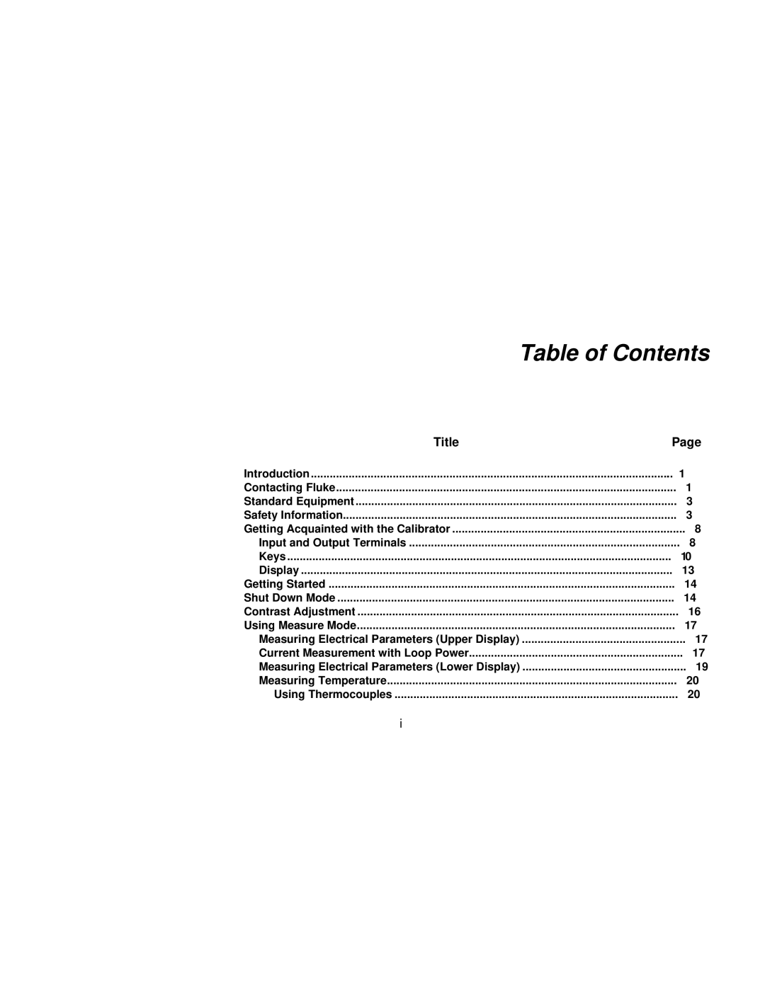 Fluke 724 user manual Table of Contents 