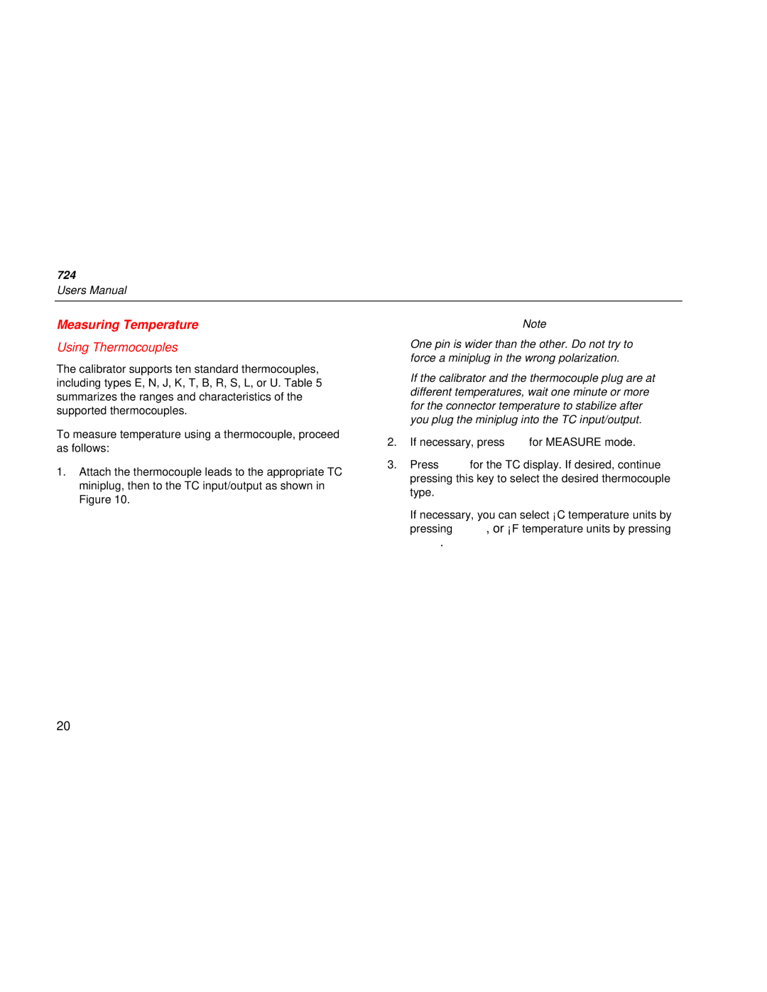 Fluke 724 user manual Measuring Temperature, Using Thermocouples 