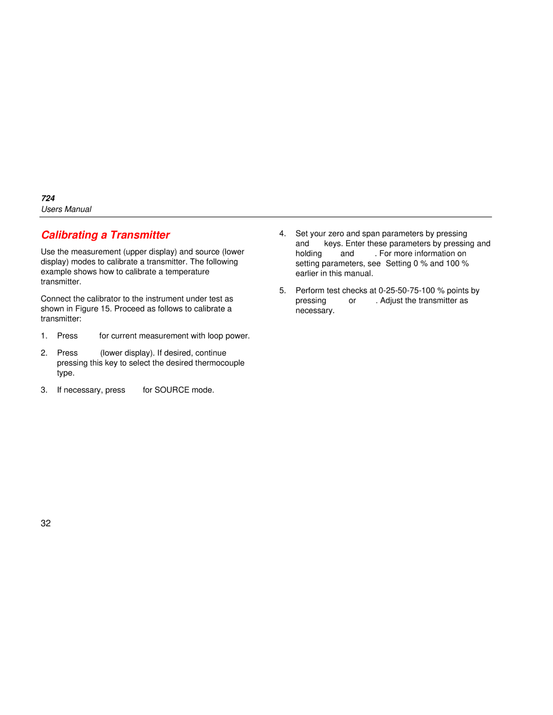 Fluke 724 user manual Calibrating a Transmitter 