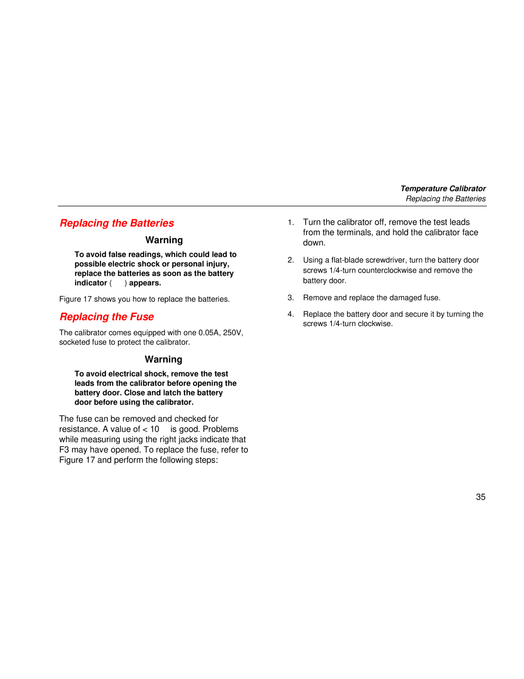 Fluke 724 user manual Replacing the Batteries, Replacing the Fuse 