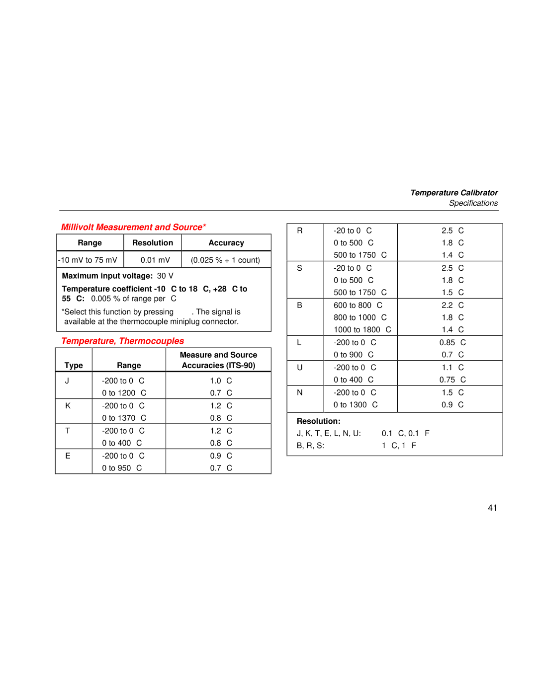 Fluke 724 user manual Millivolt Measurement and Source, Temperature, Thermocouples 