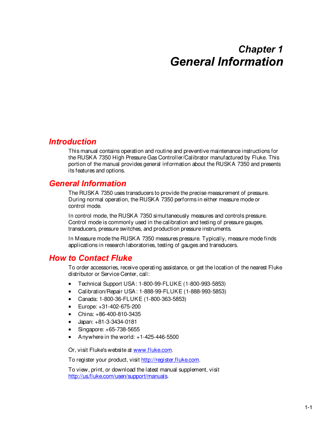 Fluke 7350 specifications General Information, Introduction, How to Contact Fluke 