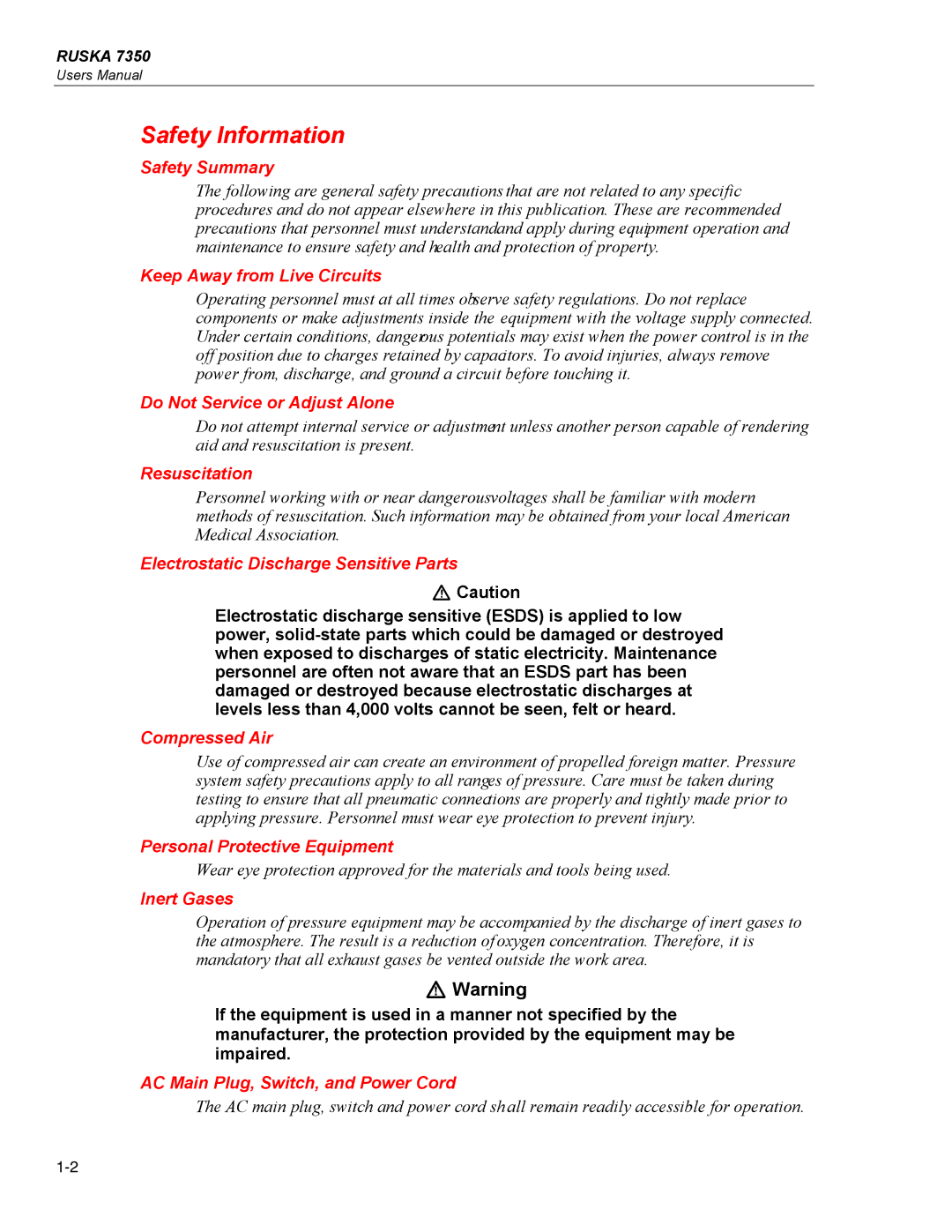 Fluke 7350 specifications Safety Information 