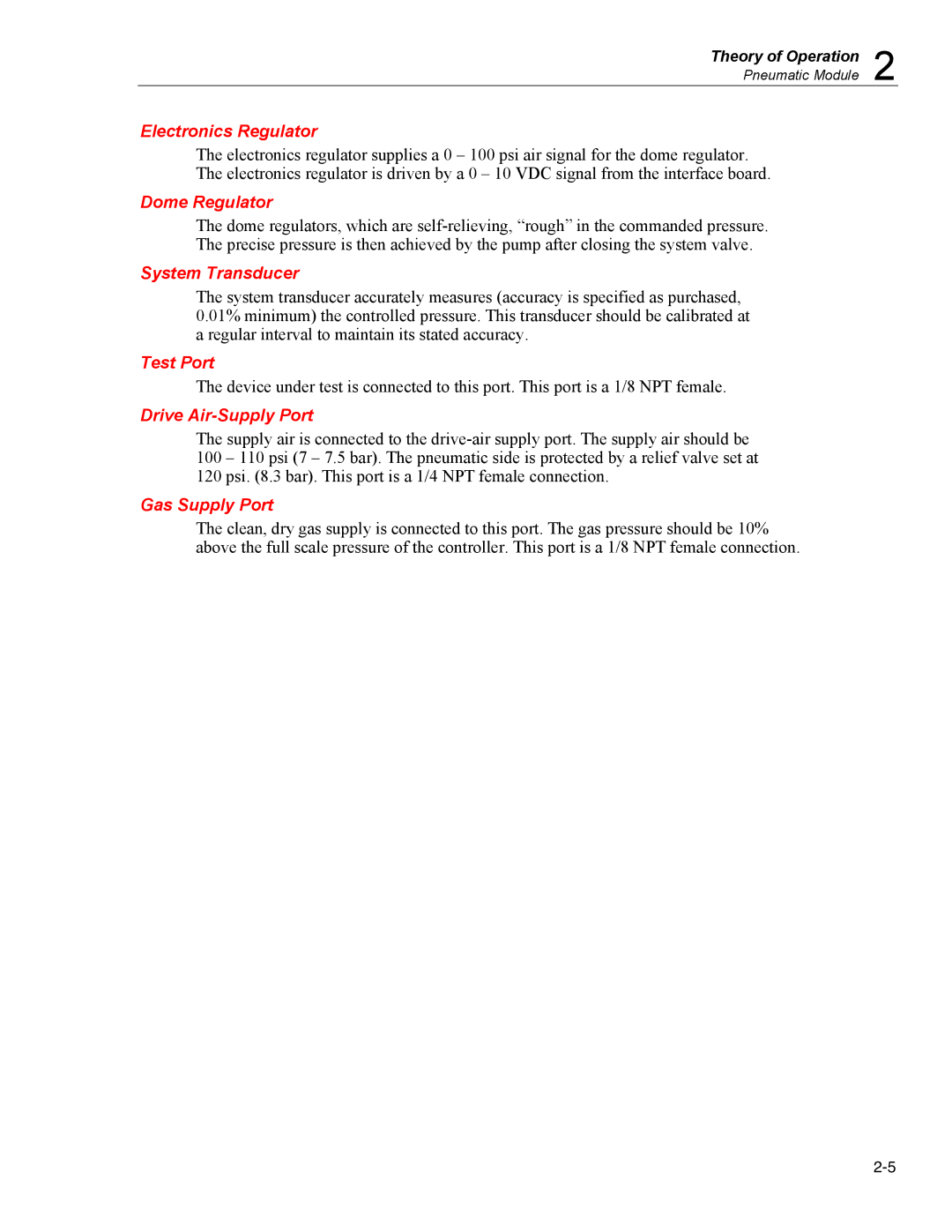 Fluke 7350 Electronics Regulator, Dome Regulator, System Transducer, Test Port, Drive Air-Supply Port, Gas Supply Port 