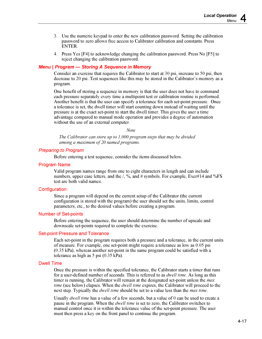 Fluke 7350 specifications Menu Program Storing a Sequence in Memory, Preparing to Program 