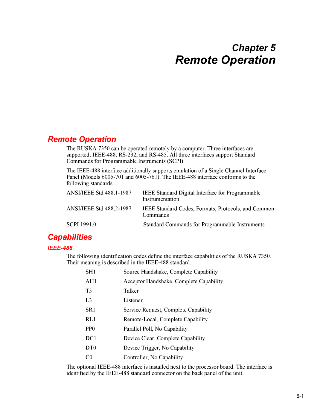 Fluke 7350 specifications Remote Operation, Capabilities, IEEE-488 