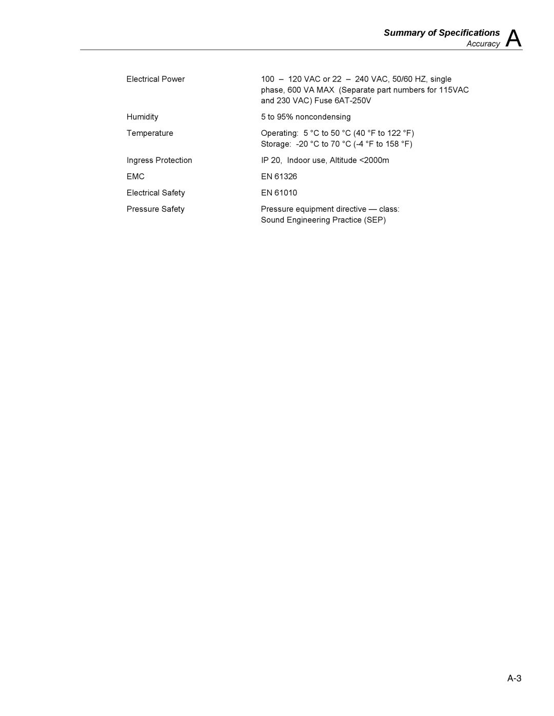 Fluke 7350 specifications Summary of Specifications 