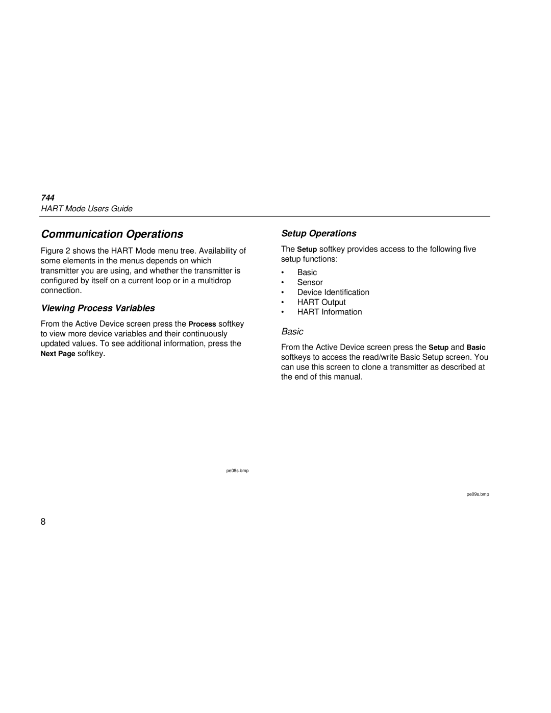 Fluke 744 manual Communication Operations, Viewing Process Variables, Setup Operations 