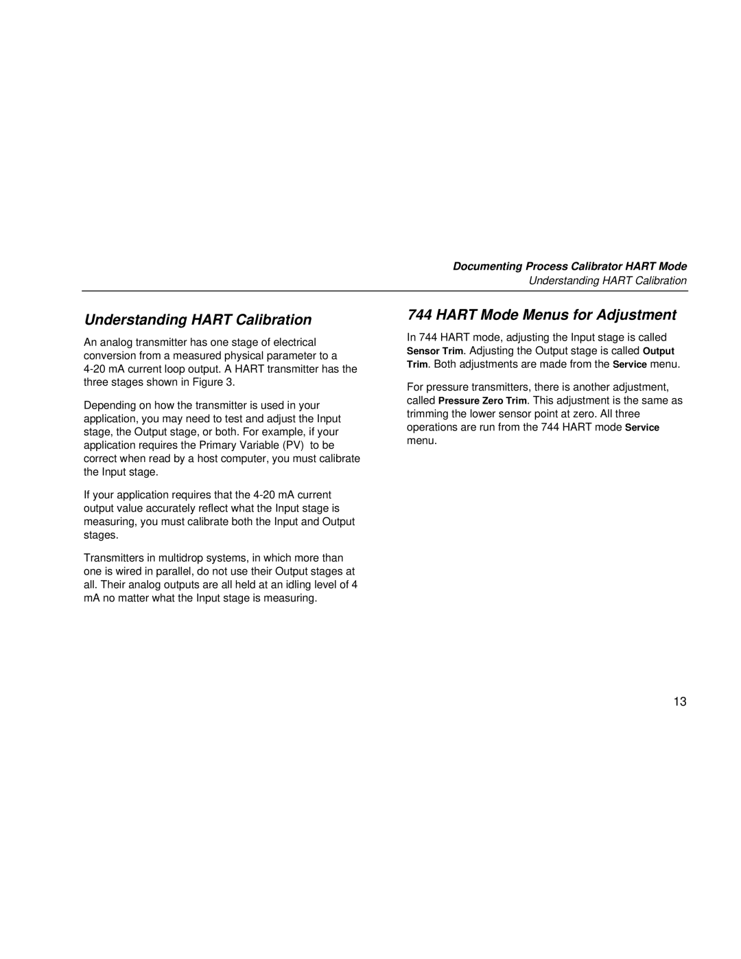 Fluke 744 manual Understanding Hart Calibration, Hart Mode Menus for Adjustment 