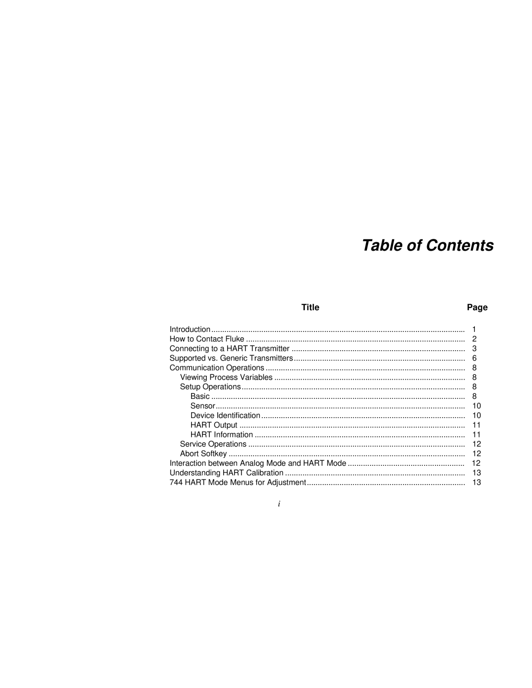 Fluke 744 manual Table of Contents 