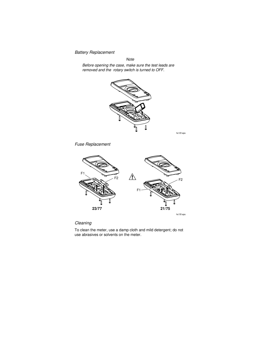 Fluke 75, 21, 23, 77 instruction sheet Fuse Replacement 