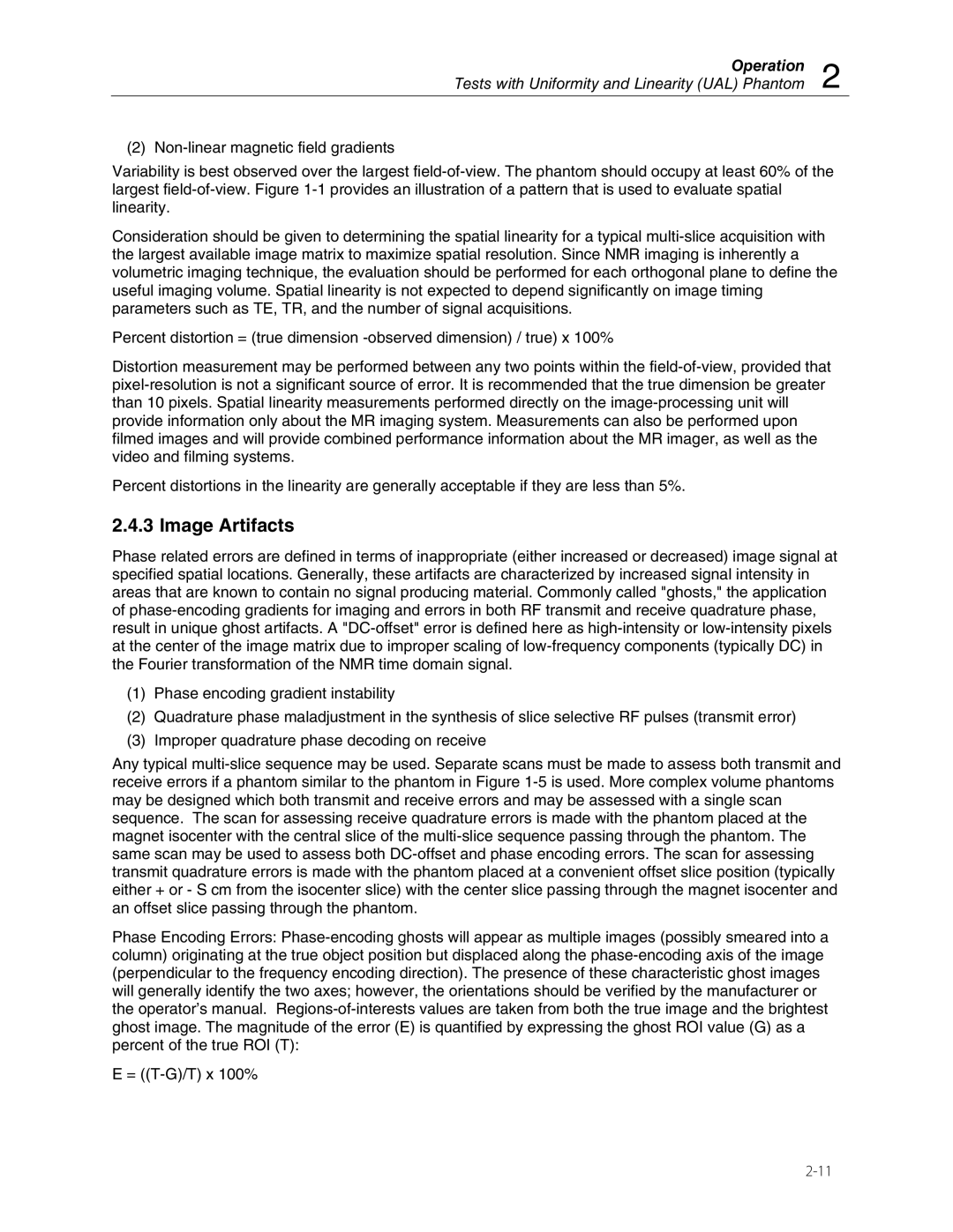 Fluke 76-907, 76-908 user manual Image Artifacts, Operation Tests with Uniformity and Linearity UAL Phantom 