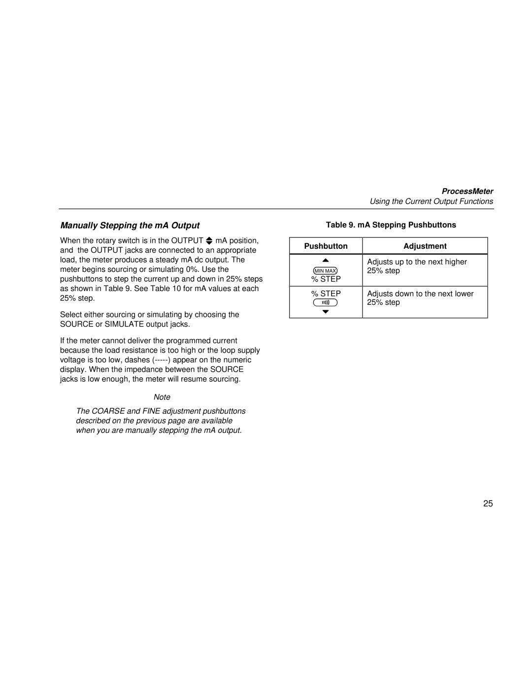 Fluke 787 user manual Manually Stepping the mA Output, MA Stepping Pushbuttons 