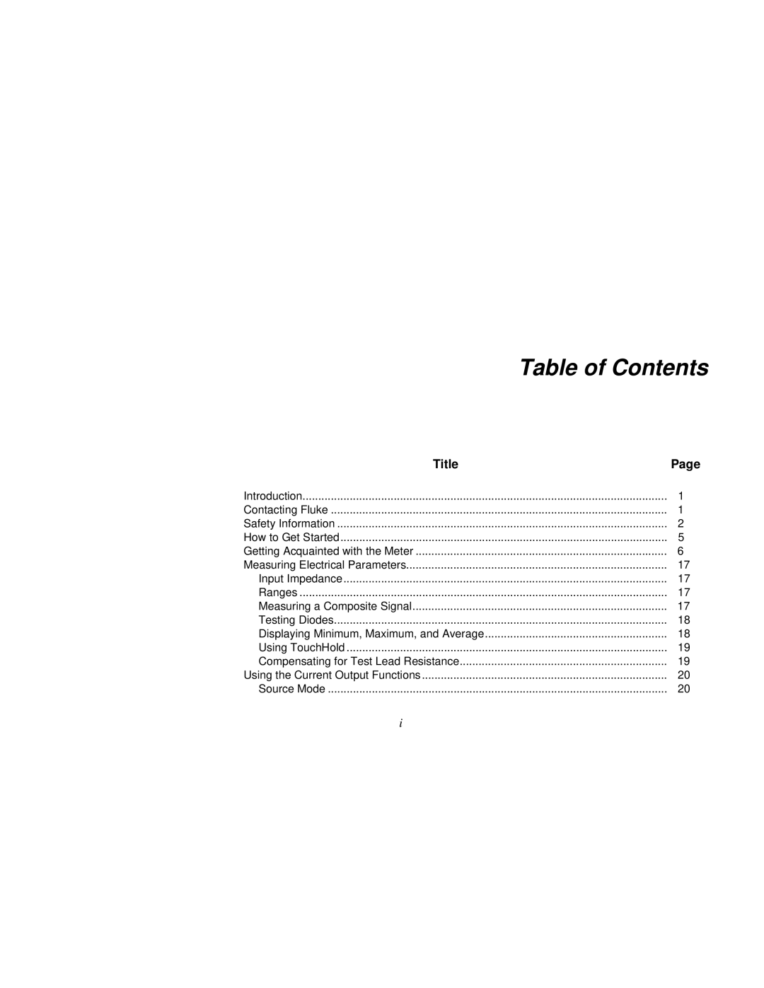 Fluke 787 user manual Table of Contents 