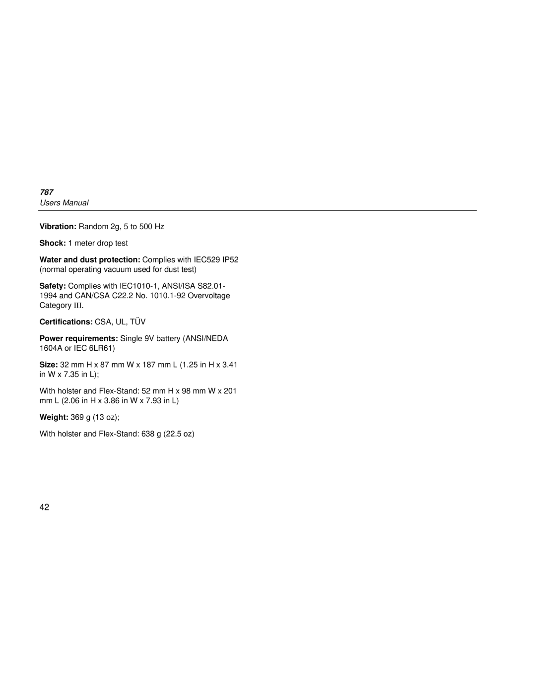 Fluke 787 user manual Certifications CSA, UL, TÜV 