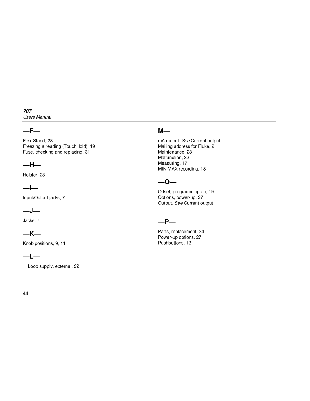 Fluke 787 user manual Knob positions, 9 Pushbuttons Loop supply, external 