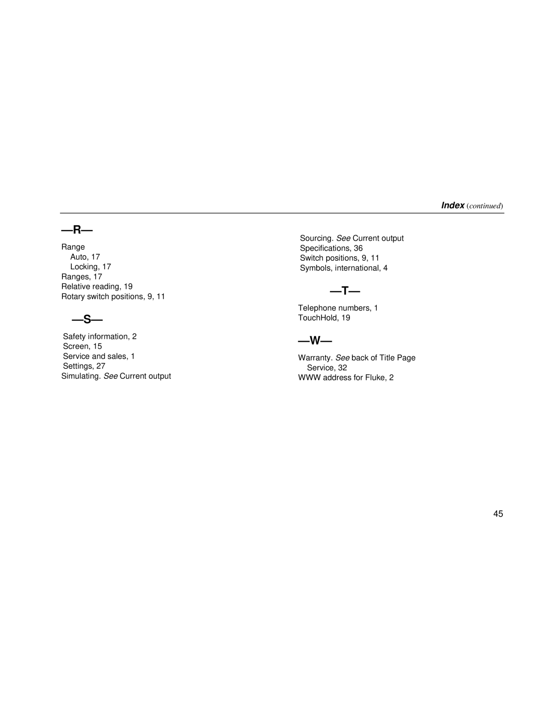 Fluke 787 user manual Index 