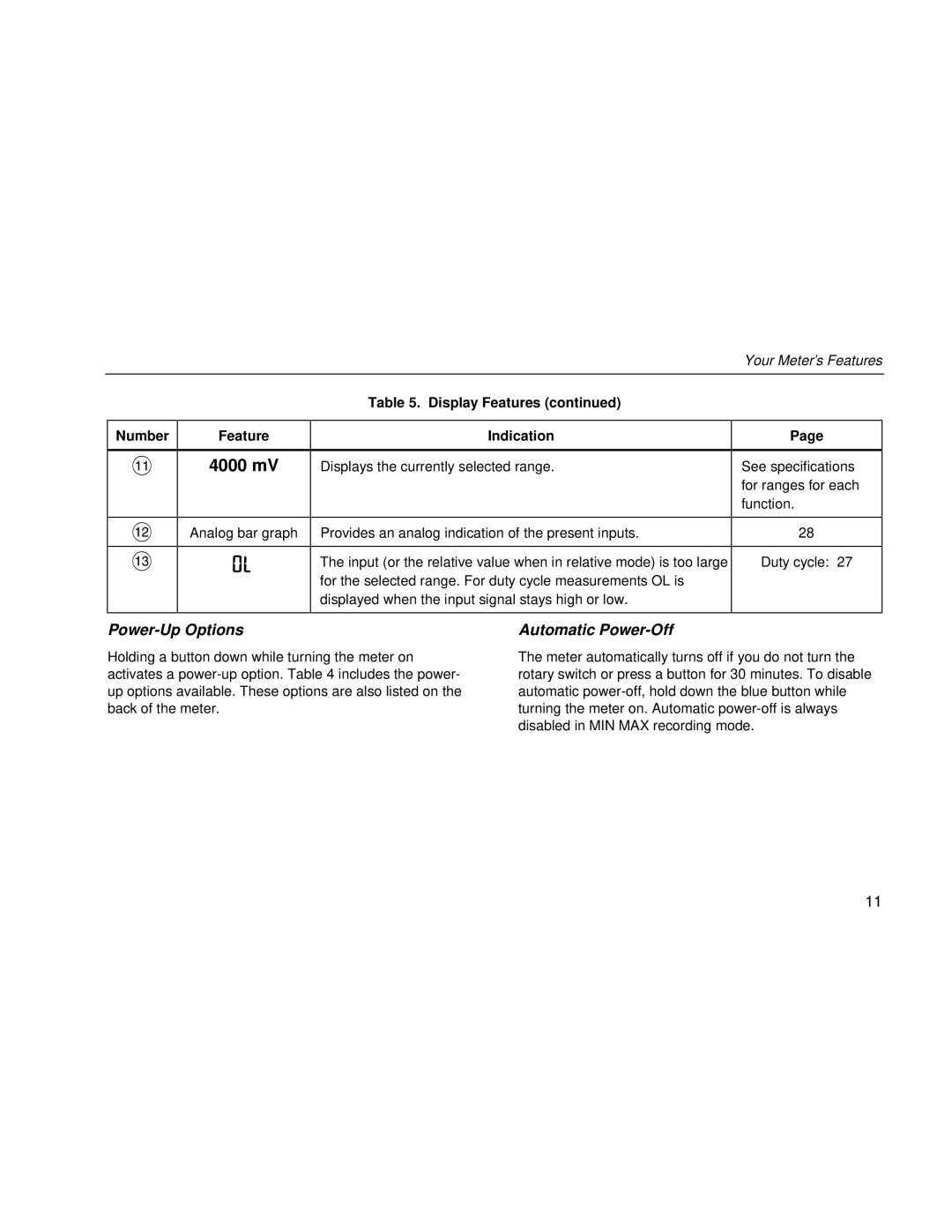 Fluke 80 Series III user manual Power-Up Options, Automatic Power-Off 