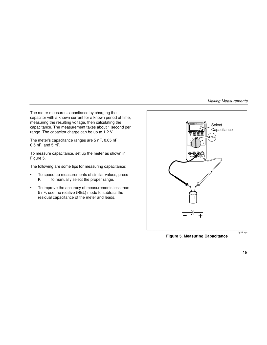 Fluke 80 Series III user manual Measuring Capacitance 