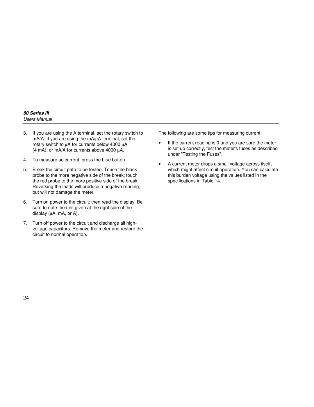 Fluke 80 Series III user manual 